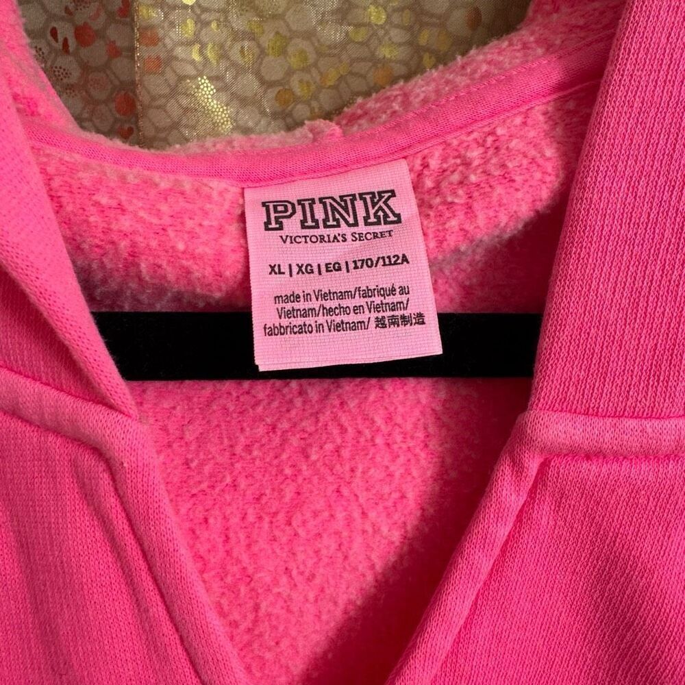 PINK Victorias Secret Cinched‎ Crop Hoodie & Sweatpants Atomic Pink Set L/XL - Picture 4 of 11
